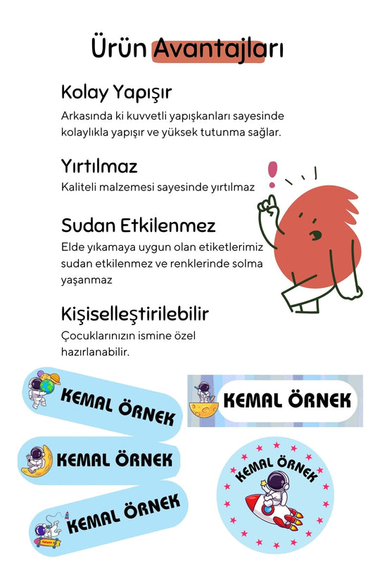 Kişiye Özel Okul Etiketleri – Dayanıklı & Sevimli Tasarım - model. Astronot
