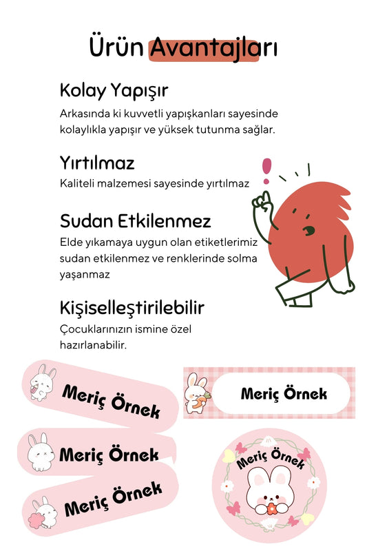 Kişiye Özel Okul Etiketleri – Dayanıklı & Sevimli Tasarım - model. Tavşan