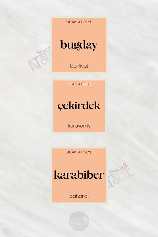 Baharat - Bakliyat - Kuruyemiş Kavanoz Etiketi | model. Şeftali - Sıcak Atölye