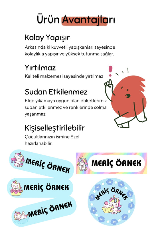 Kişiye Özel Okul Etiketleri – Dayanıklı & Sevimli Tasarım - model. Unicorn