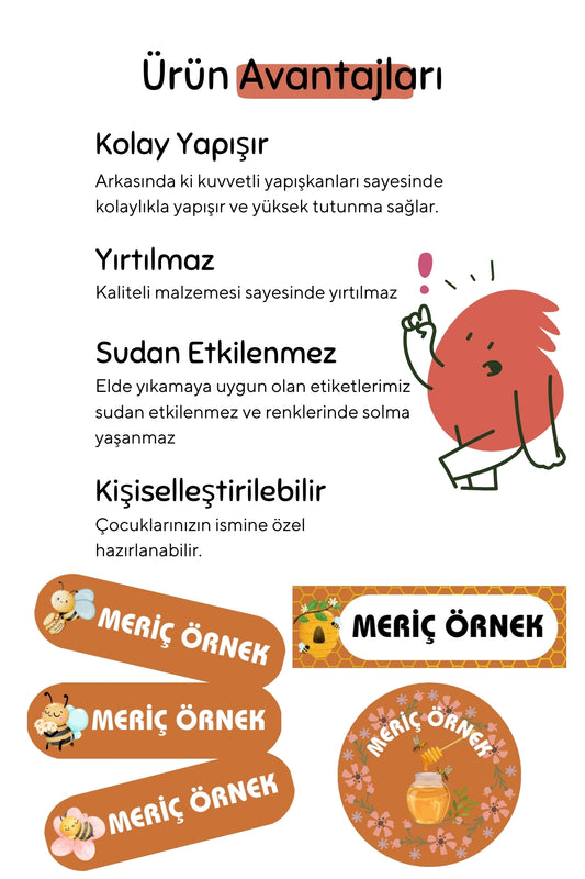 Kişiye Özel Okul Etiketleri – Dayanıklı & Sevimli Tasarım - model. Arı