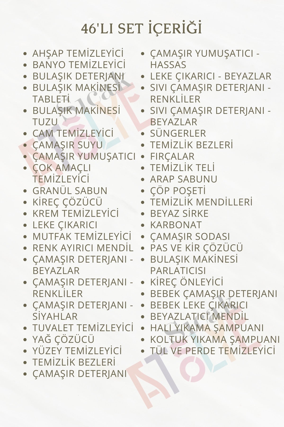 Deterjan ve Temizlik Düzen Etiketi - 46'lı Set