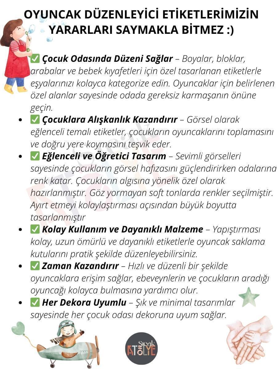 Hayvan Temalı - Çocuk Odası Oyuncak Düzenleyici Etiketler - 30'lu Set - Sıcak Atölye