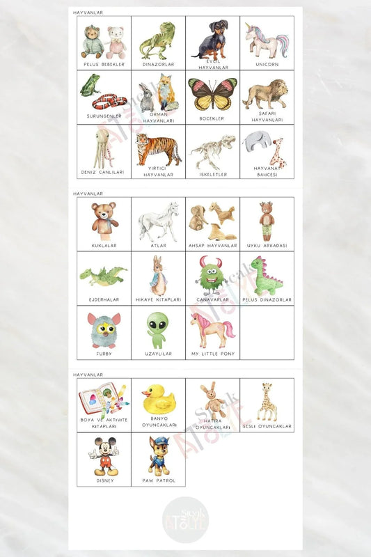 Hayvan Temalı - Çocuk Odası Oyuncak Düzenleyici Etiketler - 30'lu Set - Sıcak Atölye