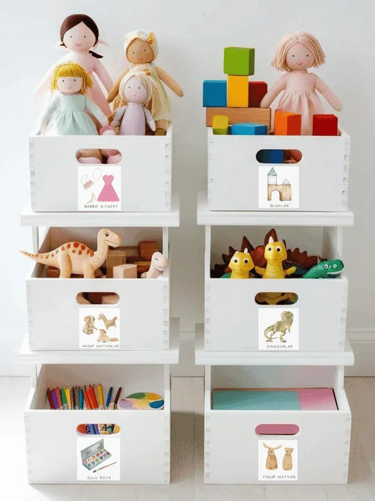 Hayvan Temalı - Çocuk Odası Oyuncak Düzenleyici Etiketler - 30'lu Set - Sıcak Atölye