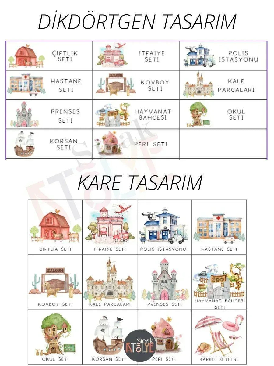 Hayvan Temalı - Çocuk Odası Oyuncak Düzenleyici Etiketler - 30'lu Set - Sıcak Atölye