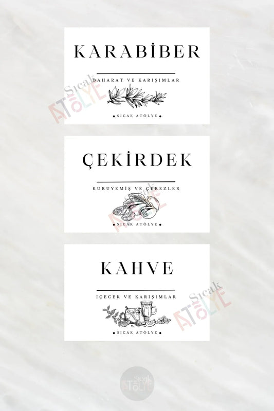 Baharat - Bakliyat - Kuruyemiş Kavanoz Etiketi | model. Yenibahar - Sıcak Atölye