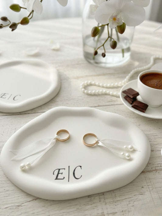 Nişan Tepsisi Seti - El Yapımı Beton - 7 Parça - İsme Özel | Pure Shine Collection