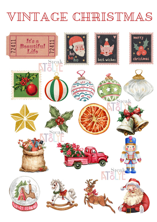 Yılbaşı Süsü Seti - Vintage Christmas - 20 Parça Kalın Karton