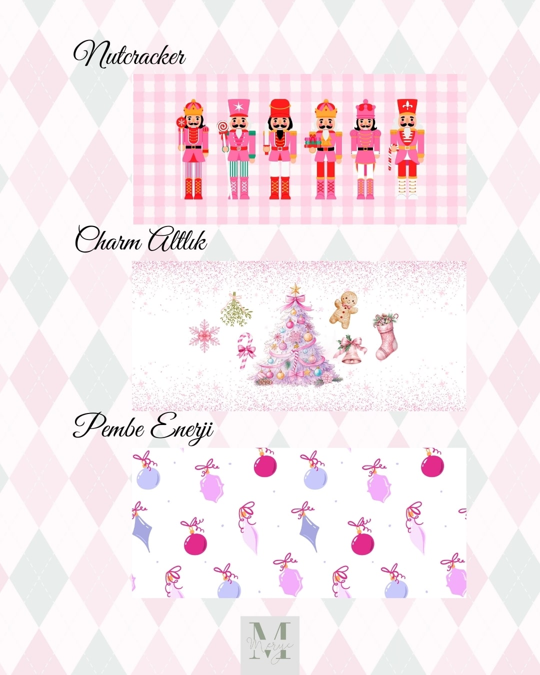 Pink Christmas - Beton ve Soya Set 4 Parça | Akış - Flow Collection