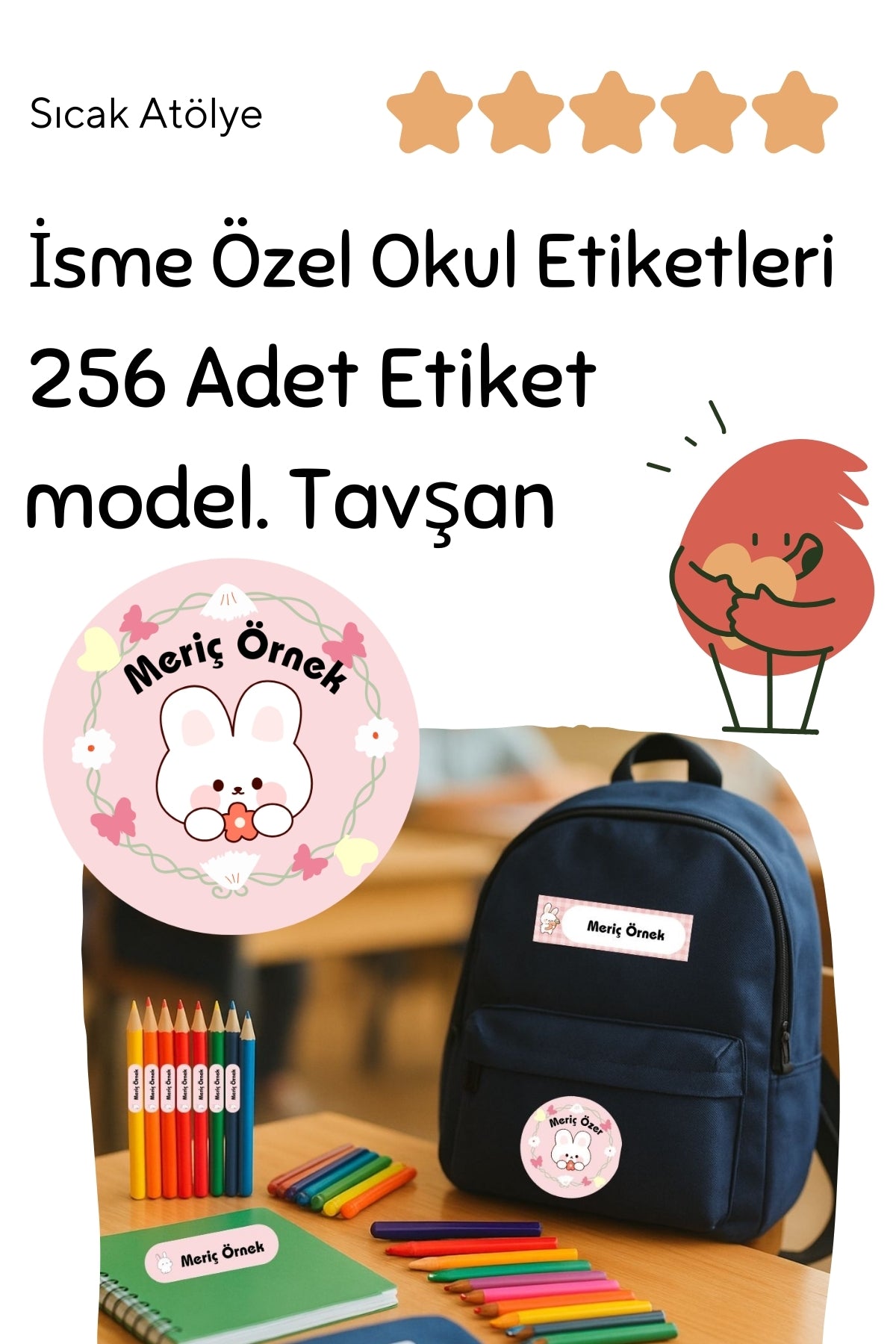 Kişiye Özel Okul Etiketleri – Dayanıklı & Sevimli Tasarım - model. Tavşan
