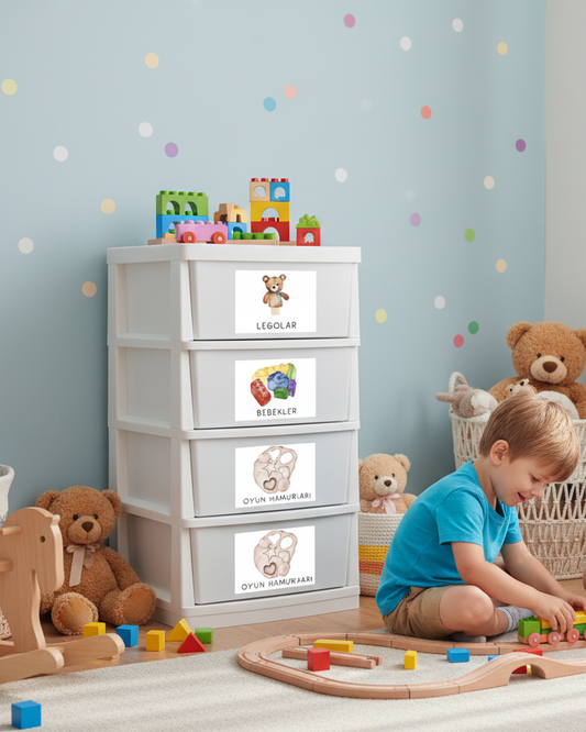 Mutfak ve Yiyecek Temalı - Çocuk Odası Oyuncak Düzenleyici Etiketler - 30'lu Set