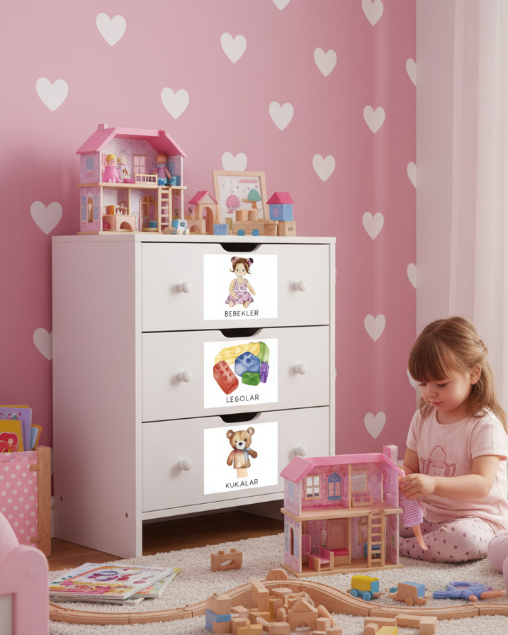 El Sanatları ve Öğrenme Temalı - Çocuk Odası Oyuncak Düzenleyici Etiketler - 45'li Set