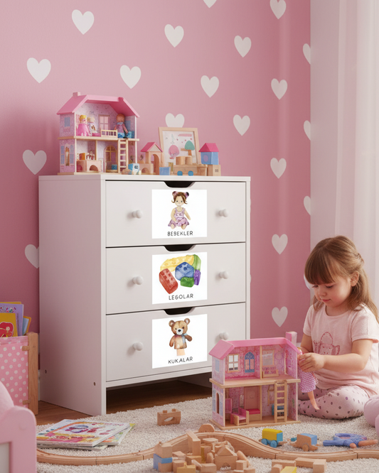 El Sanatları ve Öğrenme Temalı - Çocuk Odası Oyuncak Düzenleyici Etiketler - 45'li Set