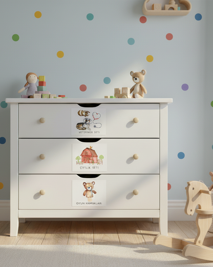 Rol Yapma ve Setler Temalı - Çocuk Odası Oyuncak Düzenleyici Etiketler - 45'li Set