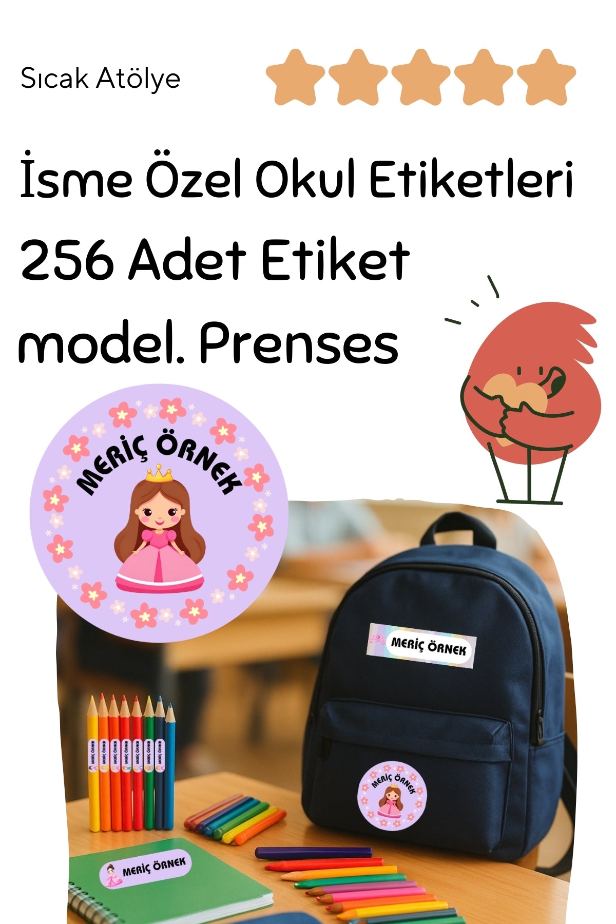 Kişiye Özel Okul Etiketleri – Dayanıklı & Sevimli Tasarım - model. Prenses