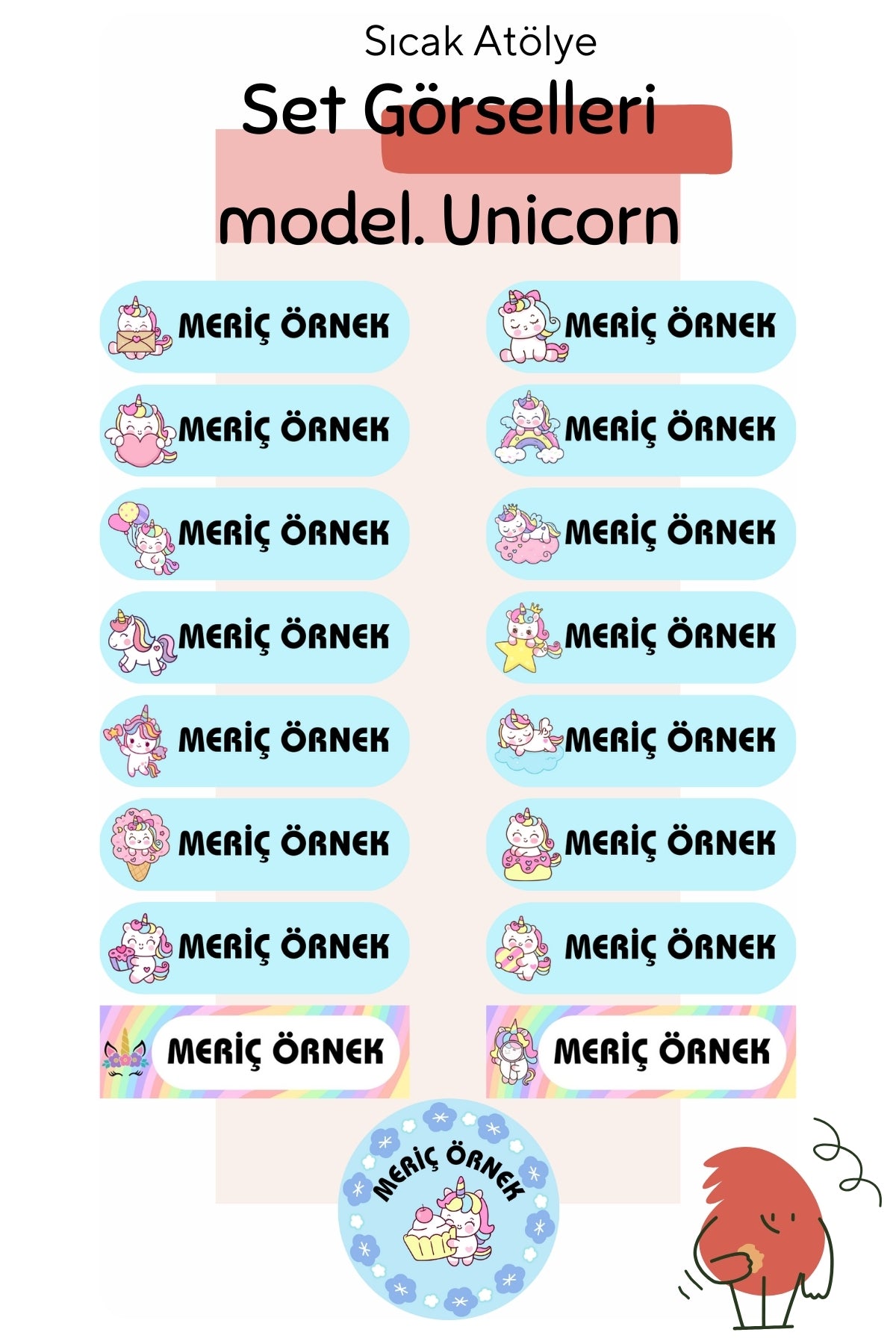 Kişiye Özel Okul Etiketleri – Dayanıklı & Sevimli Tasarım - model. Unicorn