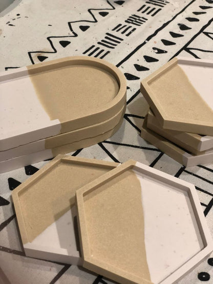 İki Renkli Beton Altık - 2'li Set - Oval Beton Tabak ve Altıgen Beton Tabak