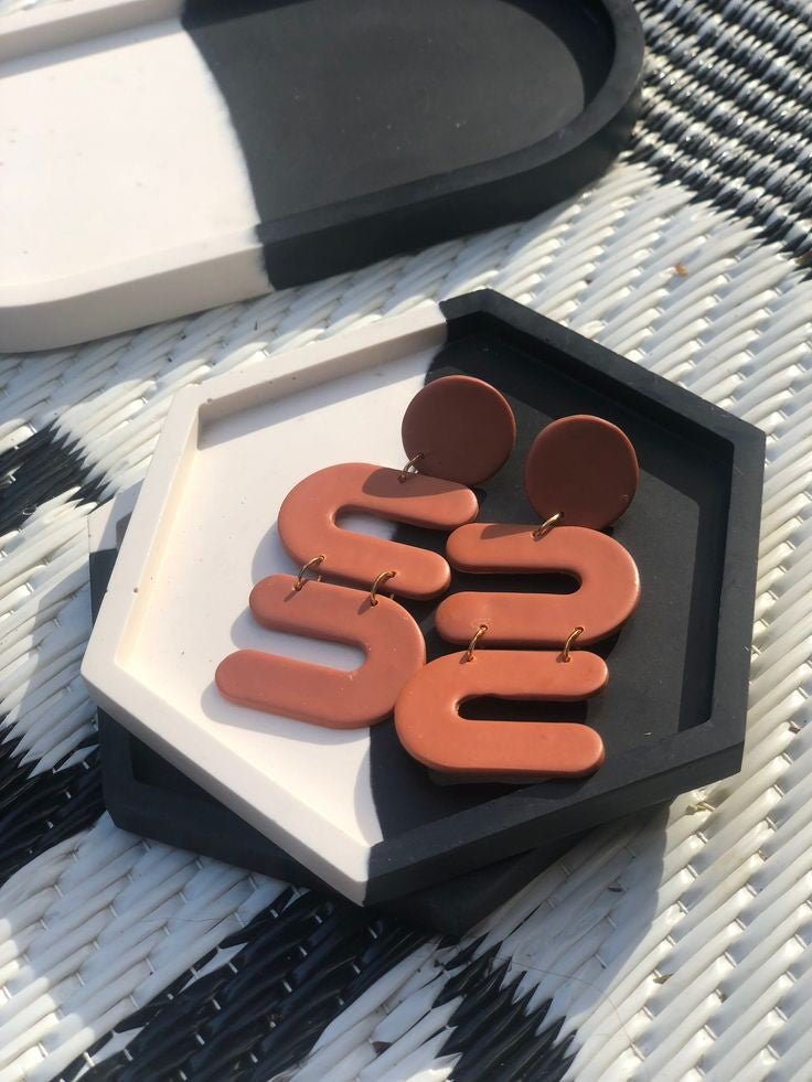 İki Renkli Beton Altık - 2'li Set - Oval Beton Tabak ve Altıgen Beton Tabak