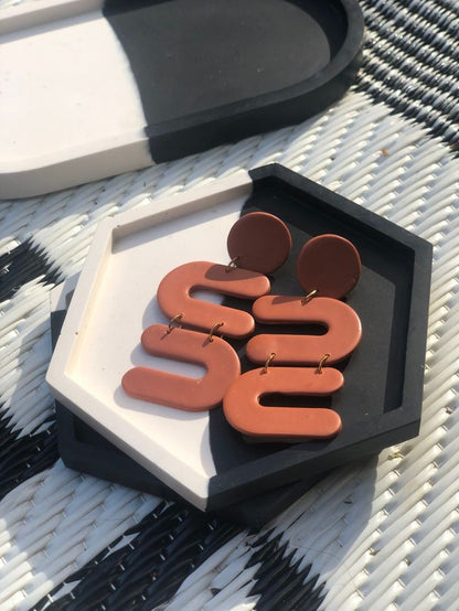 İki Renkli Beton Altık - 2'li Set - Oval Beton Tabak ve Altıgen Beton Tabak