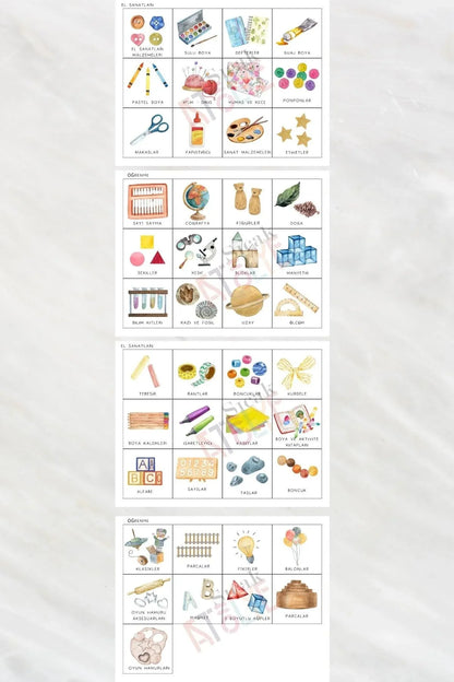 El Sanatları ve Öğrenme Temalı - Çocuk Odası Oyuncak Düzenleyici Etiketler - 45'li Set - Sıcak Atölye 
