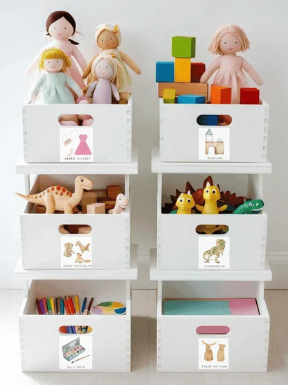 Hayvan Temalı - Çocuk Odası Oyuncak Düzenleyici Etiketler - 30'lu Set - Sıcak Atölye 