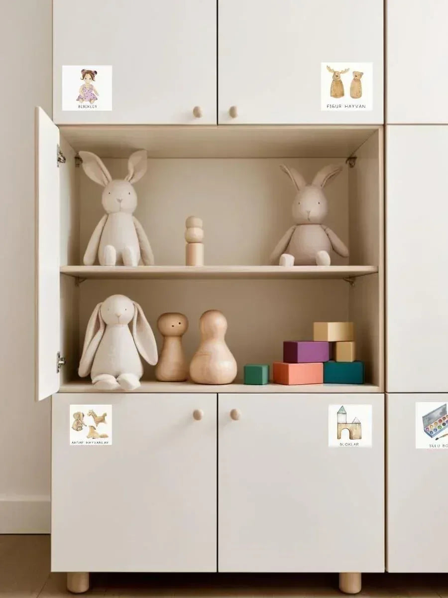 Hayvan Temalı - Çocuk Odası Oyuncak Düzenleyici Etiketler - 30'lu Set - Sıcak Atölye 