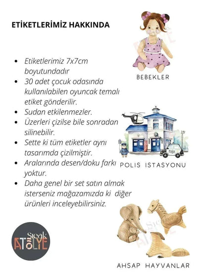 Hayvan Temalı - Çocuk Odası Oyuncak Düzenleyici Etiketler - 30'lu Set - Sıcak Atölye 