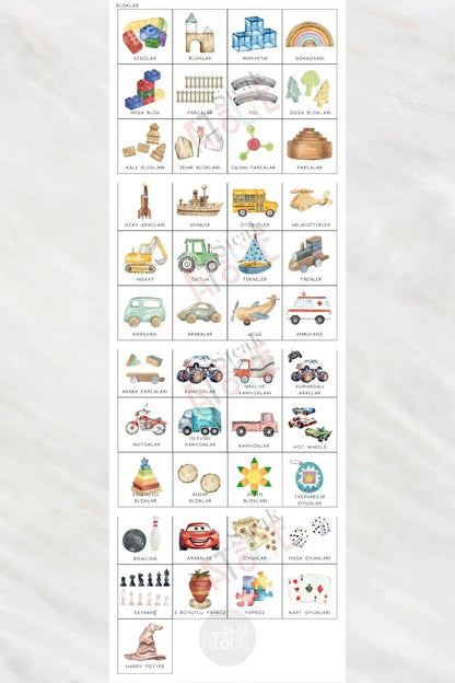 Araç ve Blok Temalı - Çocuk Odası Oyuncak Düzenleyici Etiketler - 45'li Set - Sıcak Atölye 