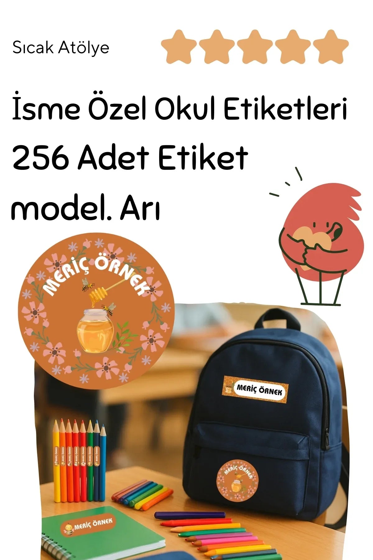 Kişiye Özel Okul Etiketleri – Dayanıklı & Sevimli Tasarım - model. Arı - Sıcak Atölye 