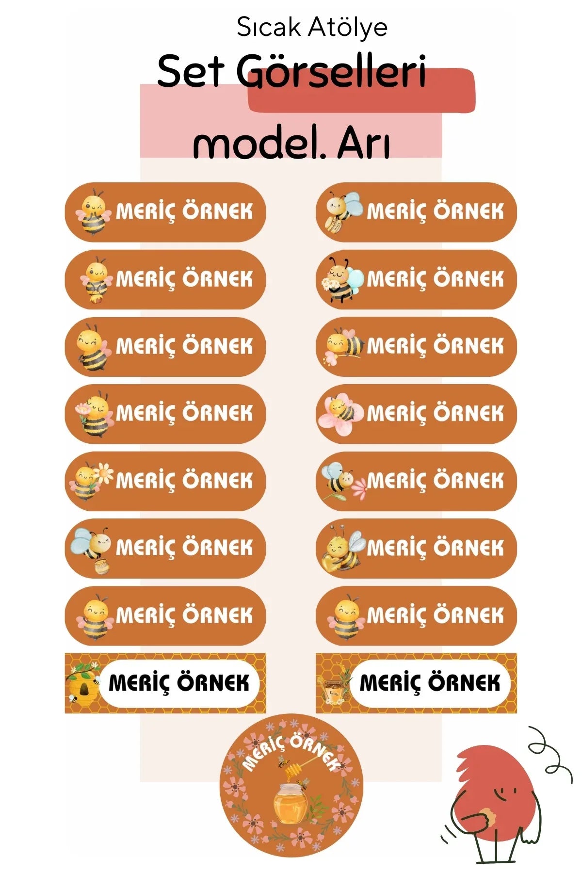 Kişiye Özel Okul Etiketleri – Dayanıklı & Sevimli Tasarım - model. Arı - Sıcak Atölye 