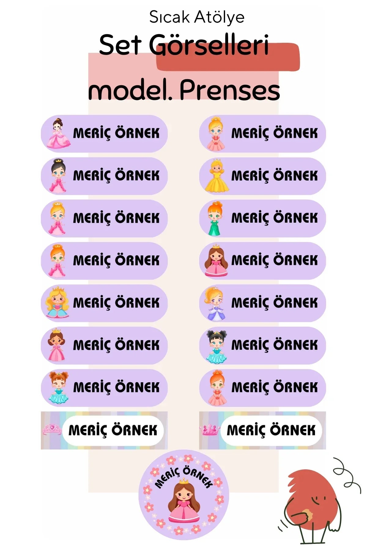 Kişiye Özel Okul Etiketleri – Dayanıklı & Sevimli Tasarım - model. Prenses - Sıcak Atölye 