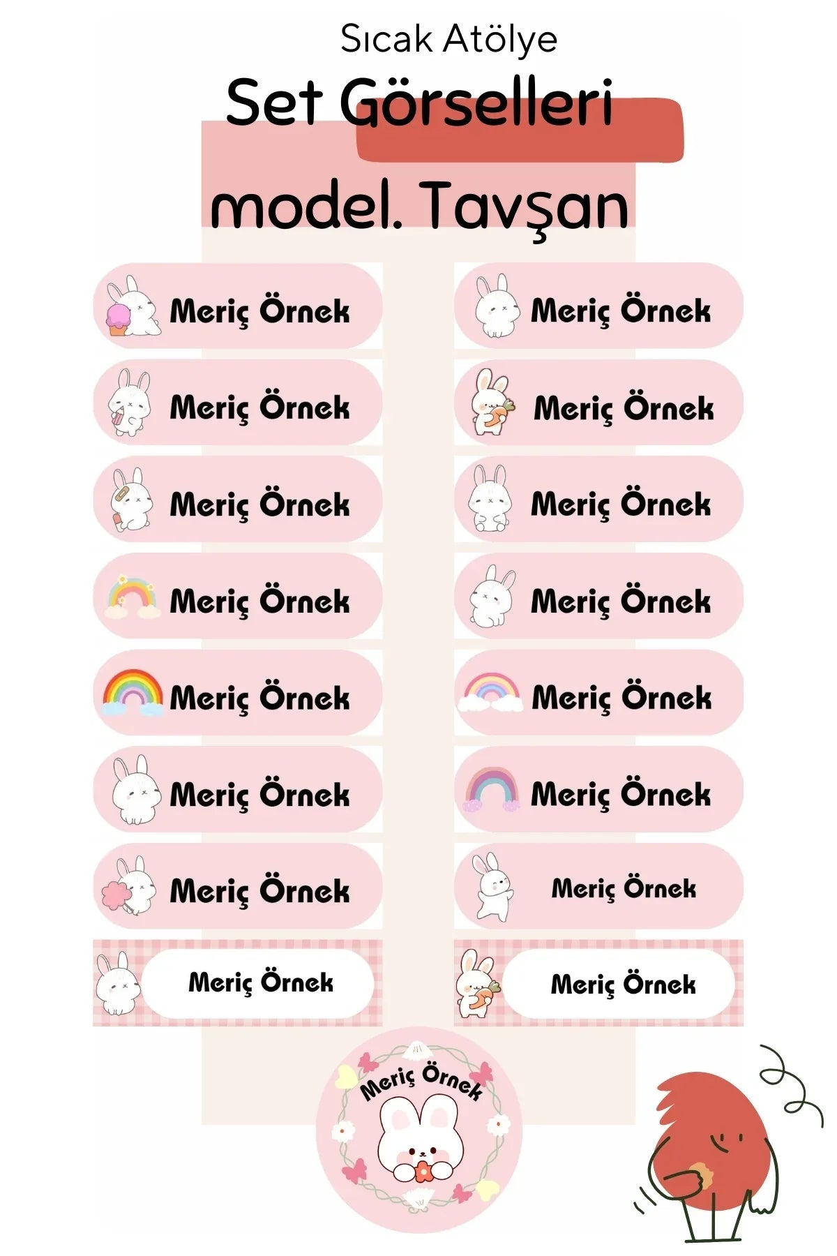 Kişiye Özel Okul Etiketleri – Dayanıklı & Sevimli Tasarım - model. Tavşan - Sıcak Atölye 