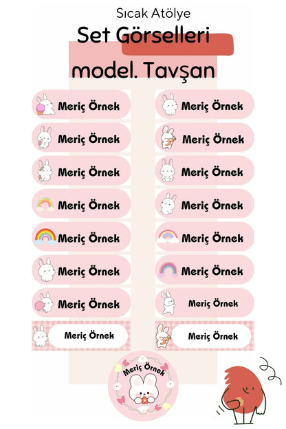 Kişiye Özel Okul Etiketleri – Dayanıklı & Sevimli Tasarım - model. Tavşan - Sıcak Atölye 