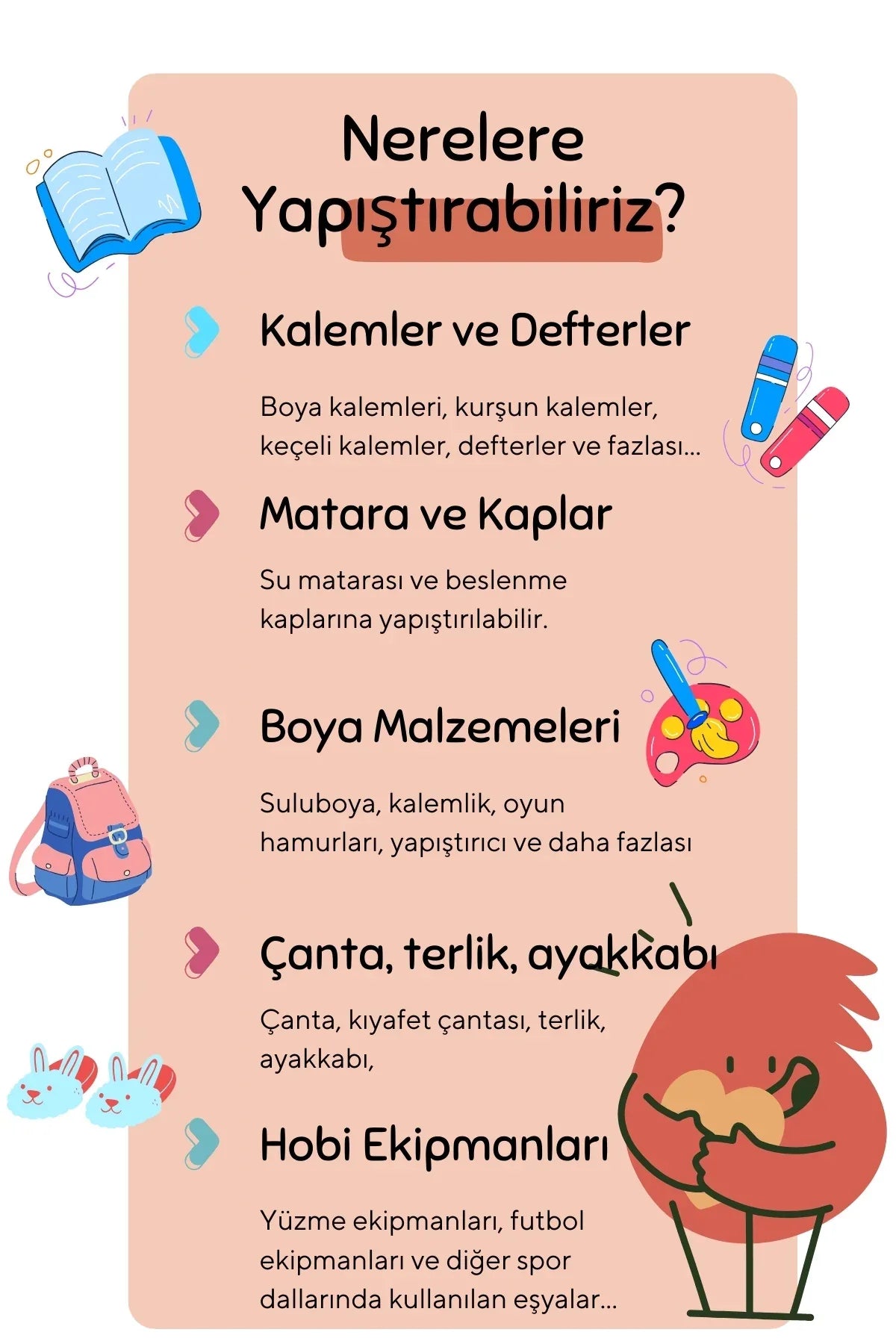 Kişiye Özel Okul Etiketleri – Dayanıklı & Sevimli Tasarım - model. Tavşan - Sıcak Atölye 