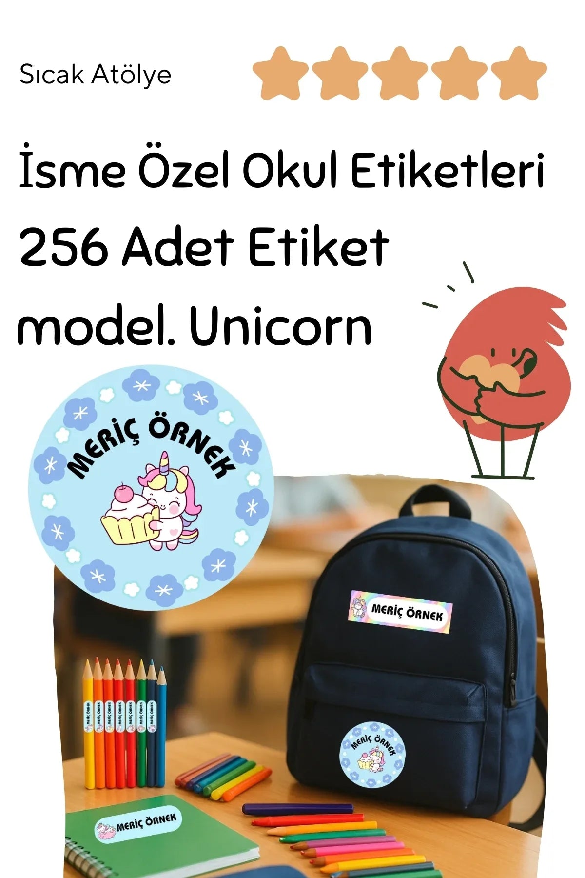 Kişiye Özel Okul Etiketleri – Dayanıklı & Sevimli Tasarım - model. Unicorn - Sıcak Atölye 