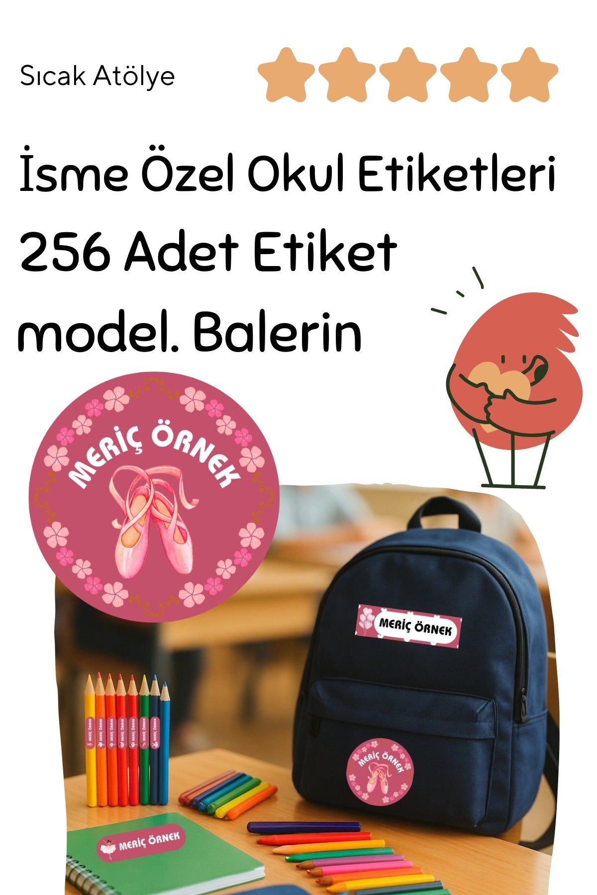 Kişiye Özel Okul Etiketleri – Dayanıklı & Sevimli Tasarım - model. Balerin