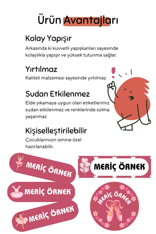 Kişiye Özel Okul Etiketleri – Dayanıklı & Sevimli Tasarım - model. Balerin