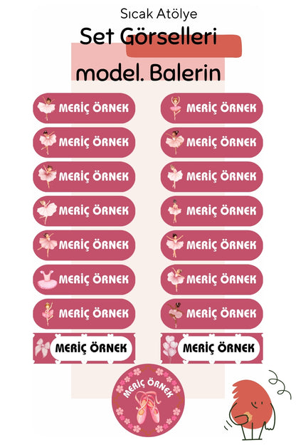 Kişiye Özel Okul Etiketleri – Dayanıklı & Sevimli Tasarım - model. Balerin